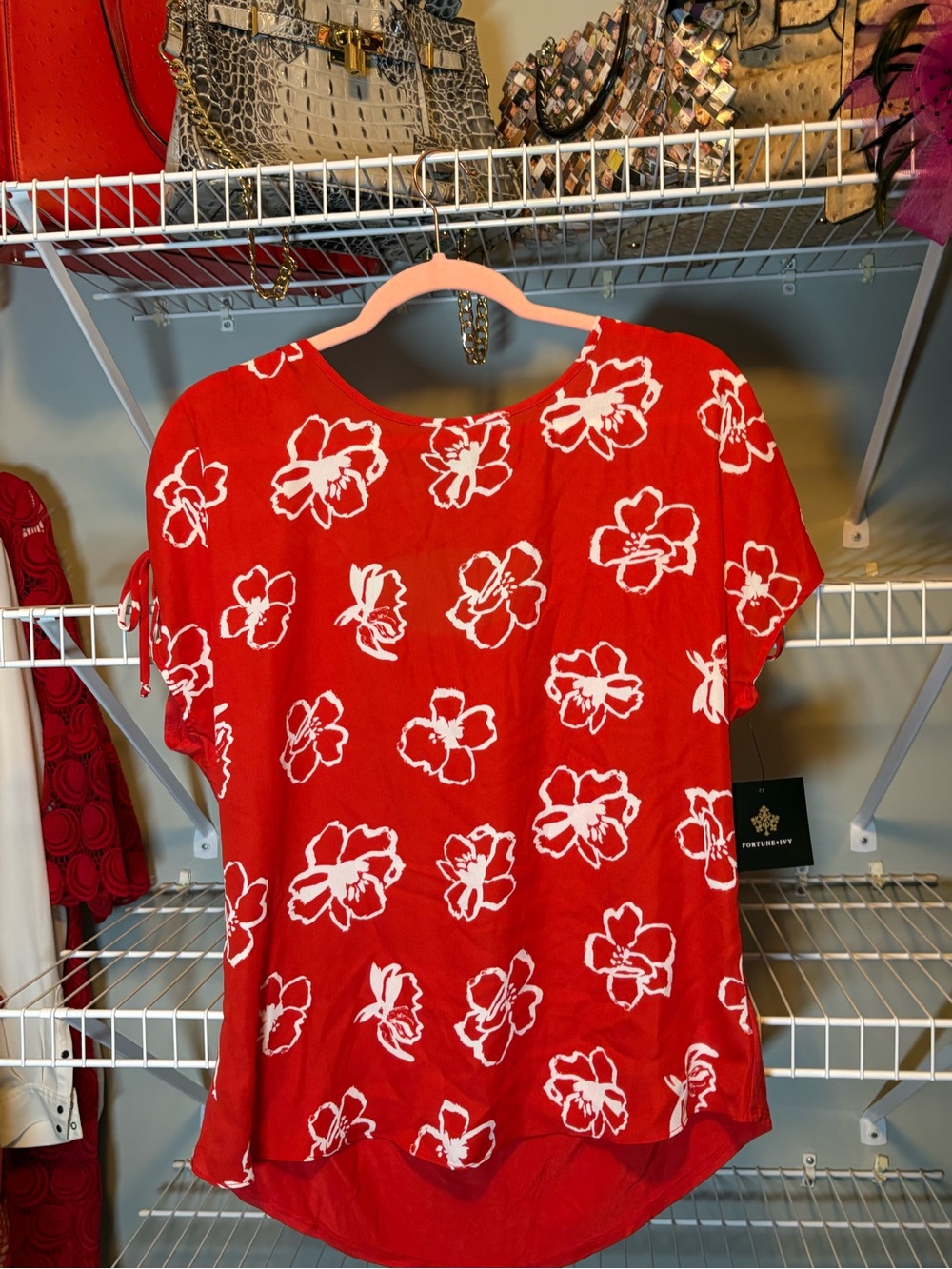 Fortune + Ivy Red Floral Short Sleeve Top